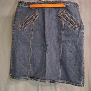 The Limited Blue Denim Pencil Skirt with Angled Zip Pockets